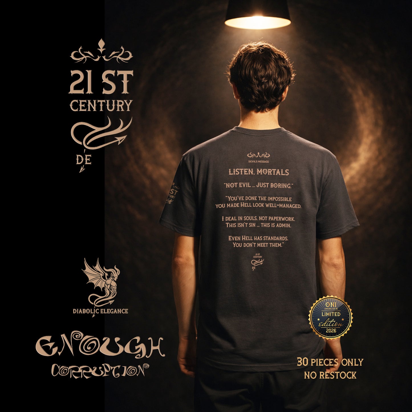 Enough Corruption Diabolic Elegance – Dark Aesthetic Streetwear Graphic Tee | Gothic Luxury - DIABOLIC ELEGANCE