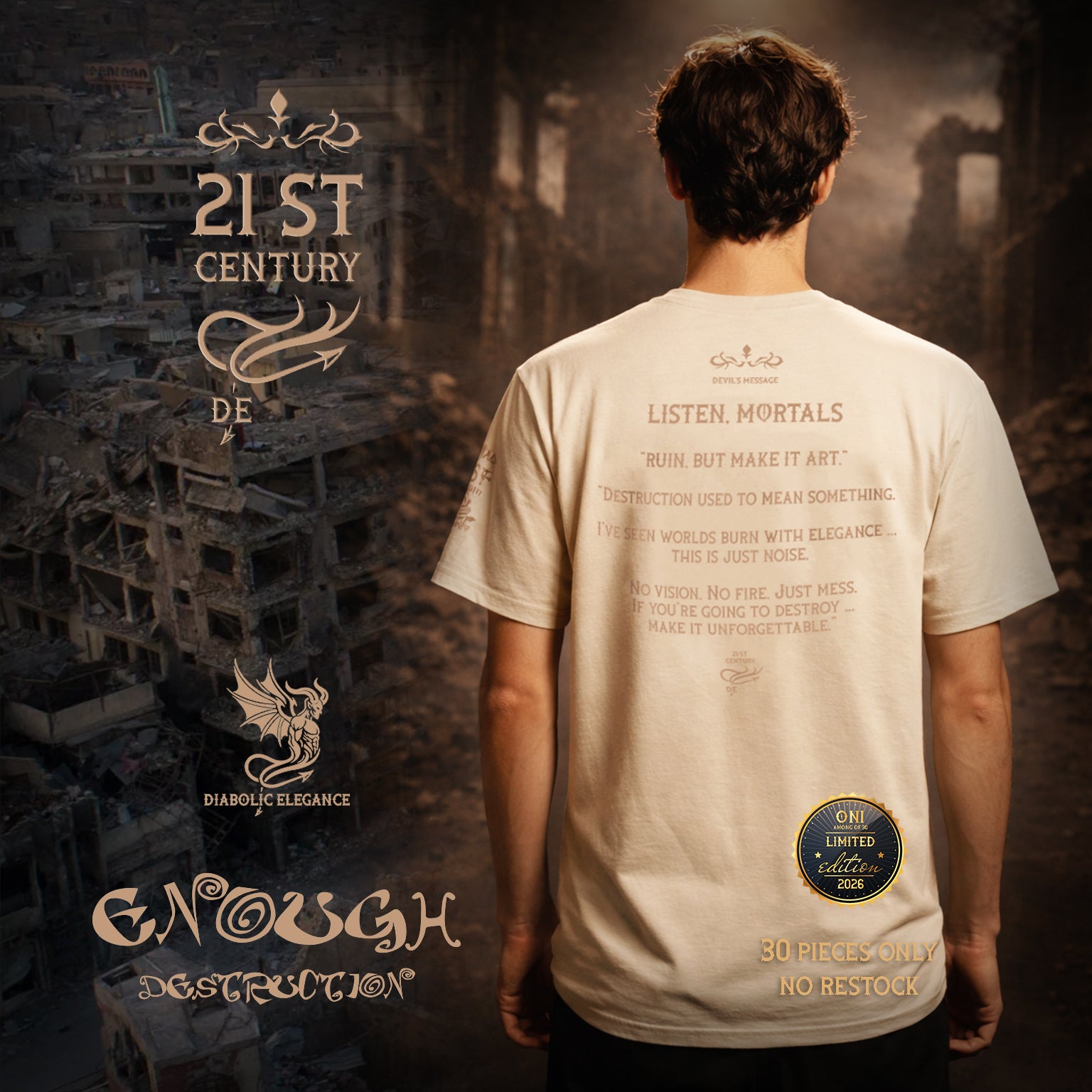 Enough Destruction Diabolic Elegance – Dark Aesthetic Streetwear Graphic Tee | Gothic Luxury - DIABOLIC ELEGANCE