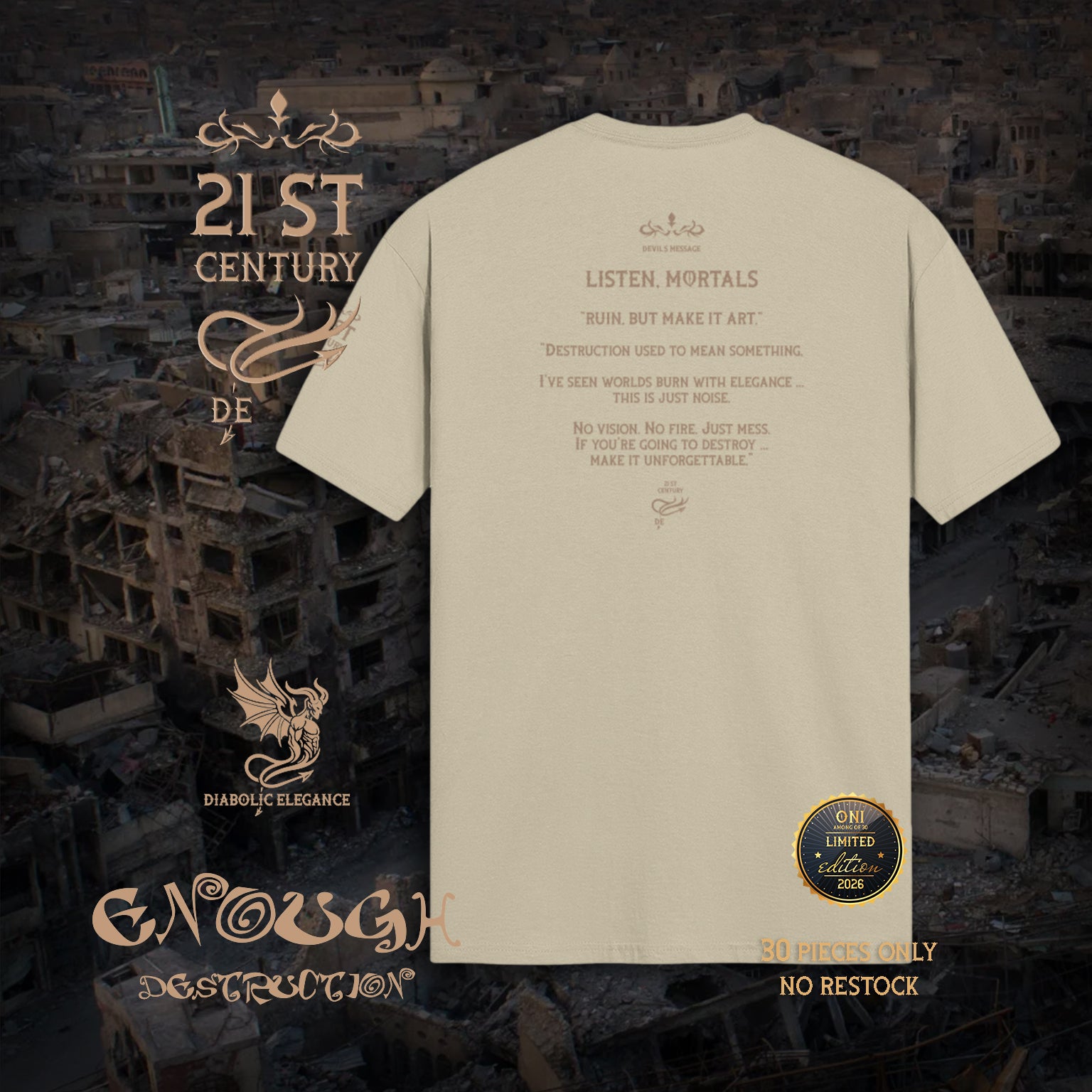 Enough Destruction Diabolic Elegance – Dark Aesthetic Streetwear Graphic Tee | Gothic Luxury - DIABOLIC ELEGANCE