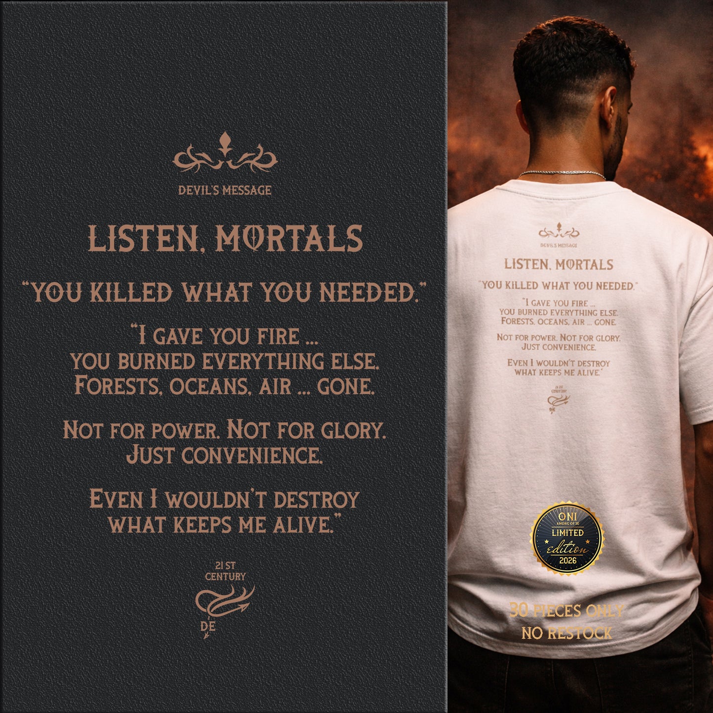 Enough Ecocide Diabolic Elegance T-Shirt – Dark Aesthetic Streetwear Graphic Tee | Gothic Minimal Luxury Shirt - DIABOLIC ELEGANCE