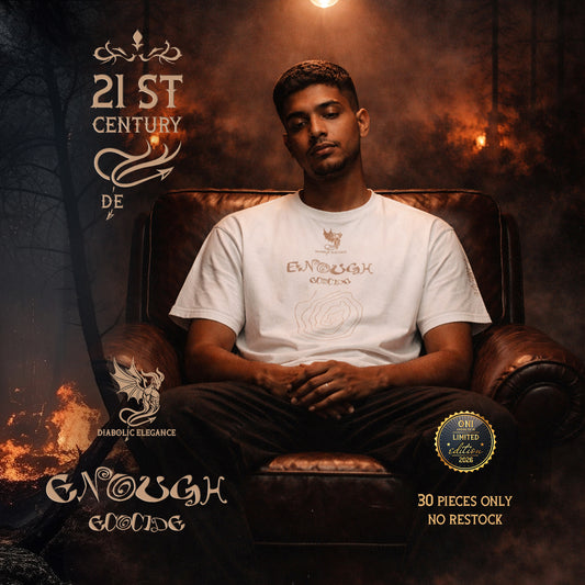 Enough Ecocide Diabolic Elegance T-Shirt – Dark Aesthetic Streetwear Graphic Tee | Gothic Minimal Luxury Shirt - DIABOLIC ELEGANCE