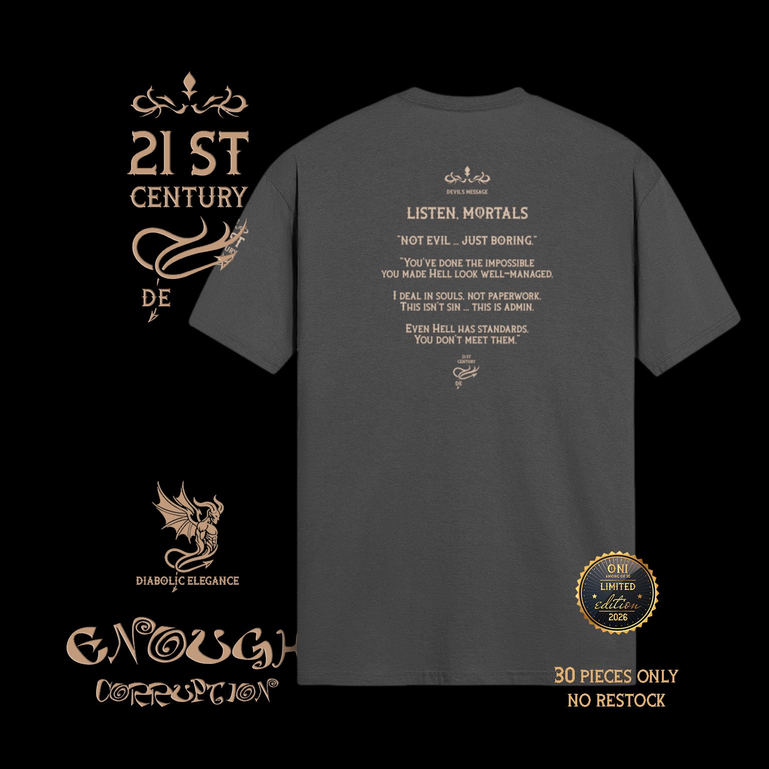 Enough Corruption Diabolic Elegance – Dark Aesthetic Streetwear Graphic Tee | Gothic Luxury - DIABOLIC ELEGANCE
