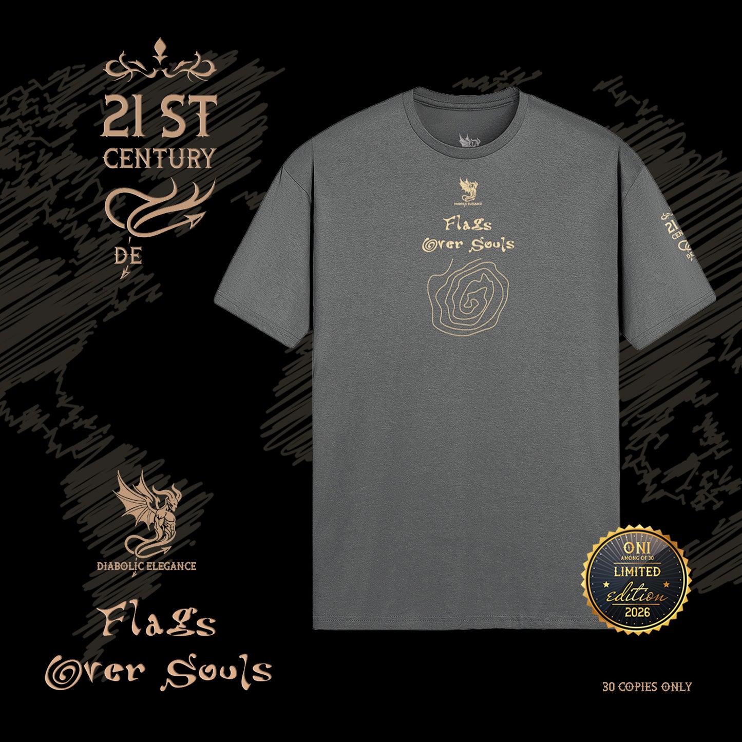 Flags Over Souls luxury streetwear t-shirt I Matt Gold Printed - DIABOLIC ELEGANCE