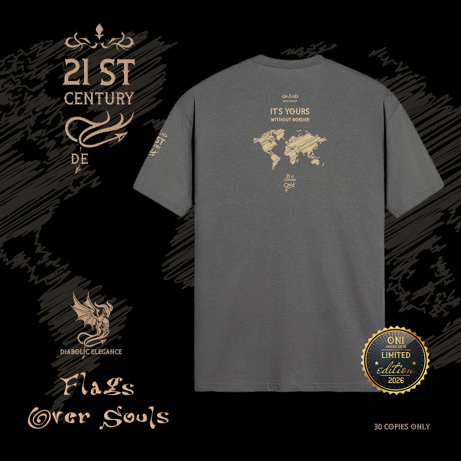 Flags Over Souls luxury streetwear t-shirt I Matt Gold Printed - DIABOLIC ELEGANCE