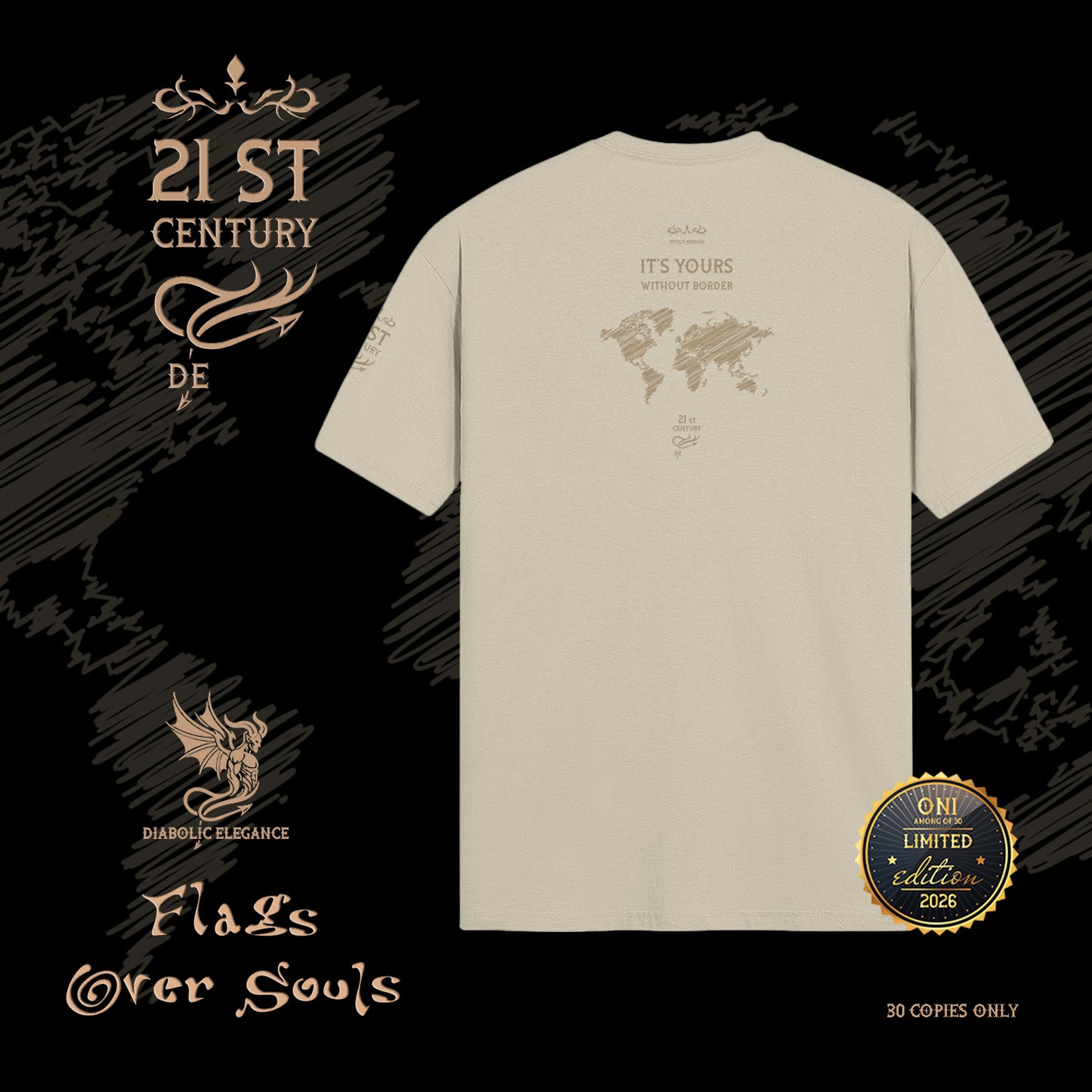 Flags Over Souls luxury streetwear t-shirt I Matt Gold Printed - DIABOLIC ELEGANCE