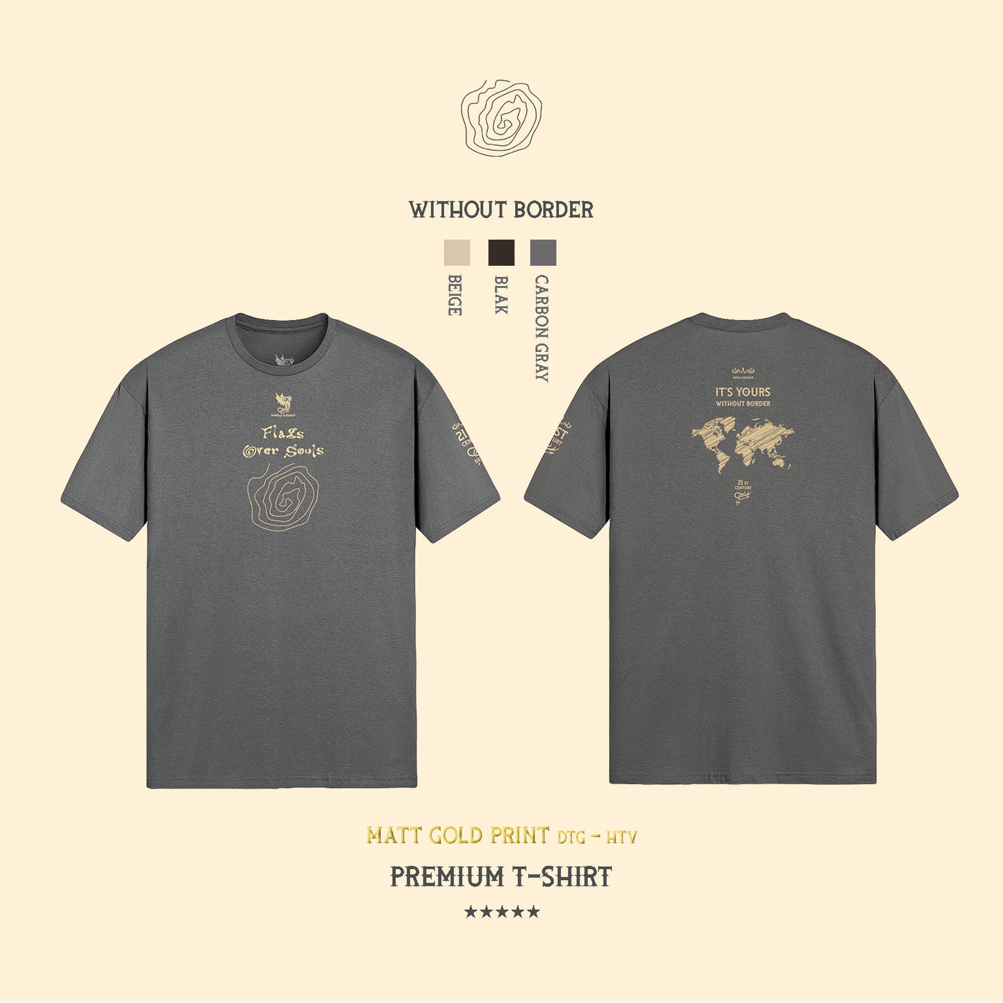 Flags Over Souls luxury streetwear t-shirt I Matt Gold Printed - DIABOLIC ELEGANCE