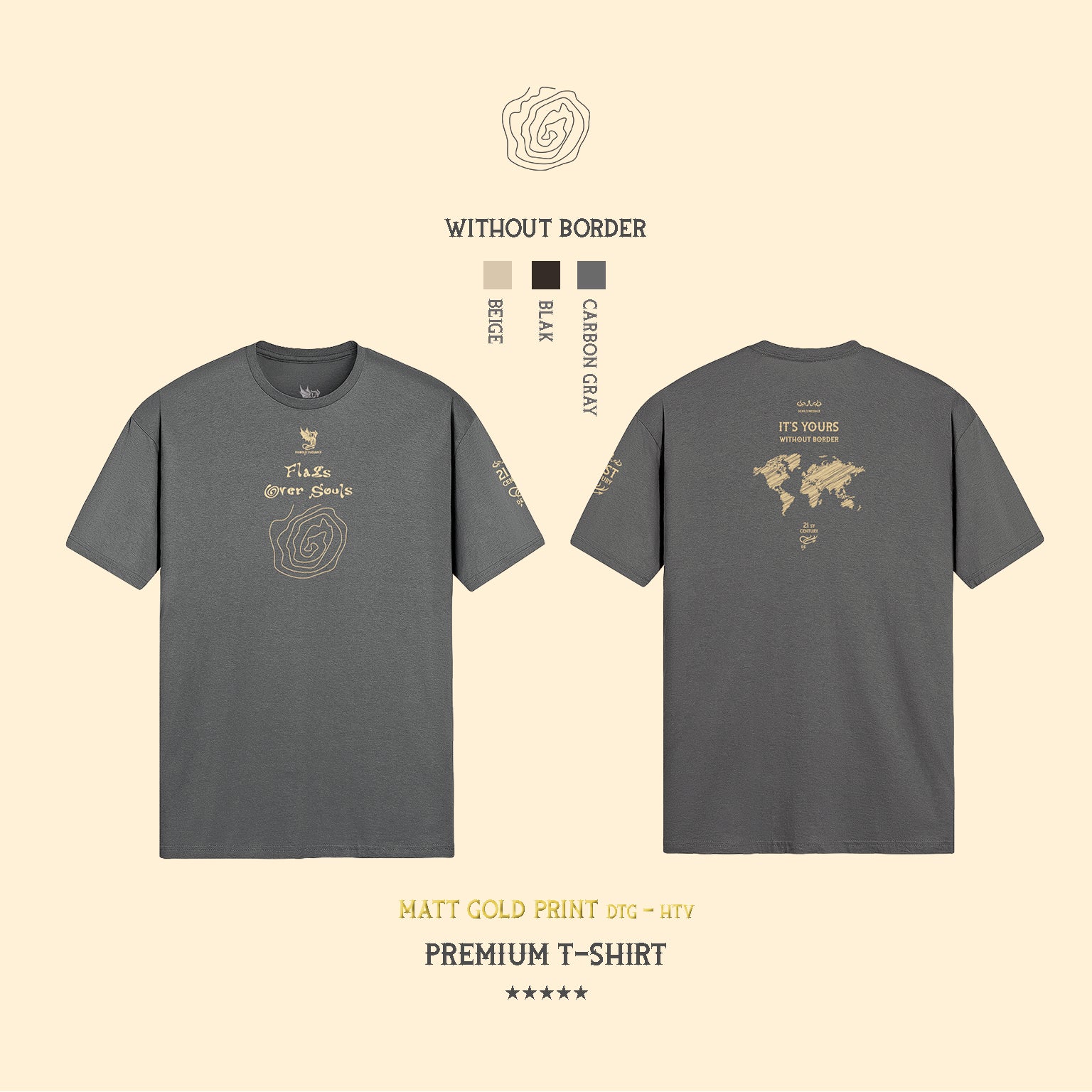 Flags Over Souls luxury streetwear t-shirt I Matt Gold Printed - DIABOLIC ELEGANCE