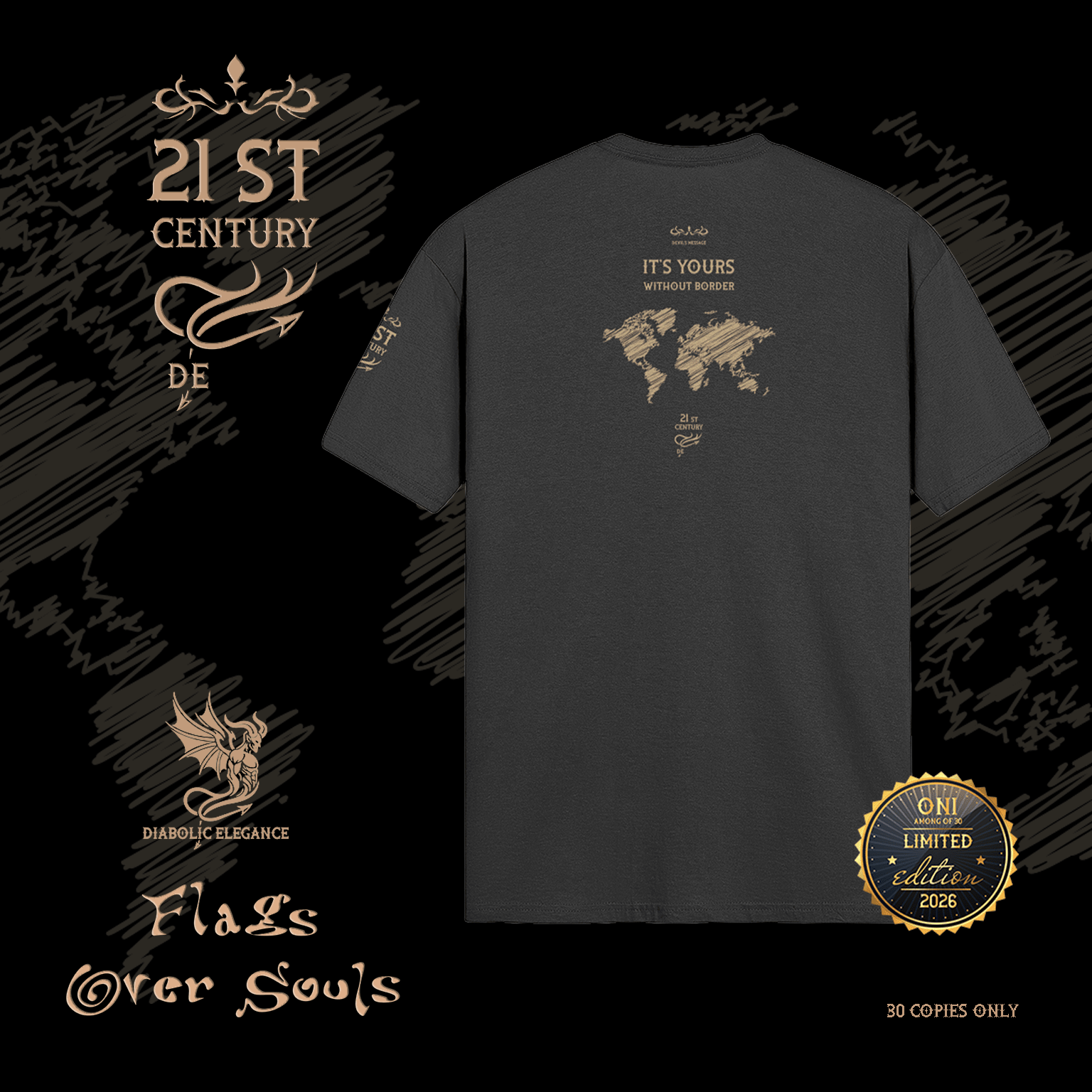 Flags Over Souls luxury streetwear t-shirt I Matt Gold Printed - DIABOLIC ELEGANCE