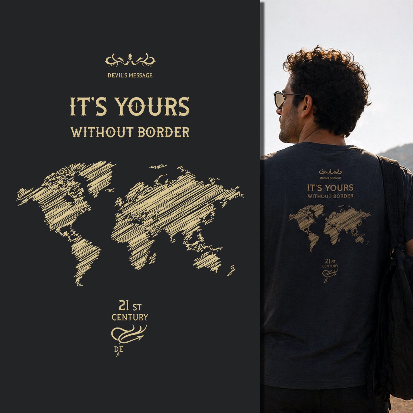 Flags Over Souls luxury streetwear t-shirt I Matt Gold Printed - DIABOLIC ELEGANCE